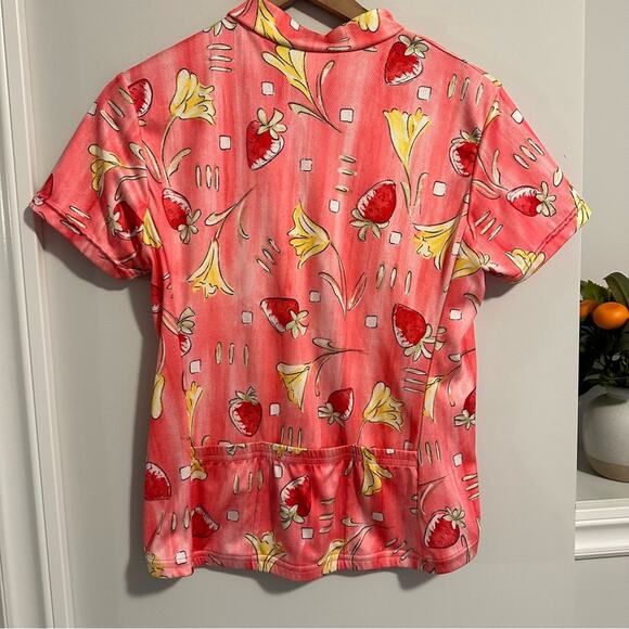 Vintage Nashbar Pink Strawberry Floral Print Cycling Bike Bib Top Medium - Picture 10 of 11